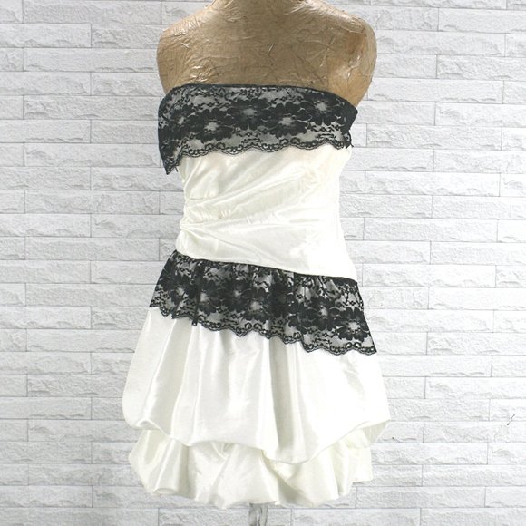 Studio Y Dresses & Skirts - STUDIO Y Dress Strapless Asymmetrical Lace Homecoming Prom Black White Mini 5